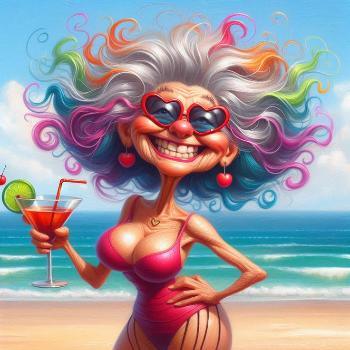 Funny Illustrated Granny At The Beach Drinks Coaster - MM Collectables