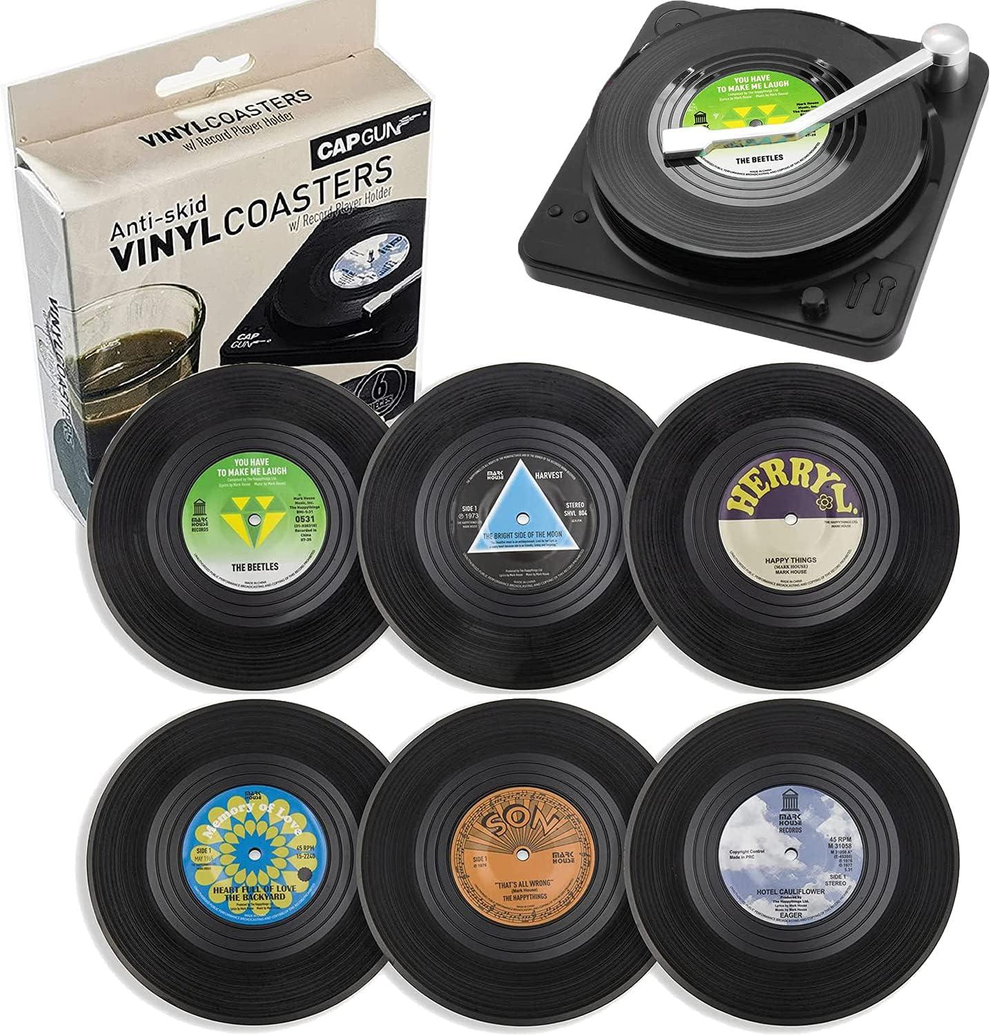 Retro CD Vinyl Record Coasters, With Holder - MM Collectables