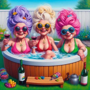 Funny Illustrated Granny Hot Tub Drinks Coaster - MM Collectables
