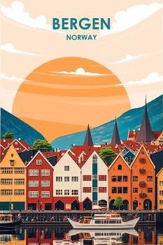 Bergen Norway Vintage Style Travel Poster - MM Collectables
