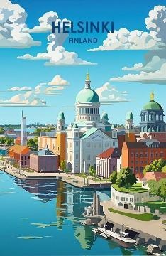 Helsinki Vintage Travel Poster Fridge Magnet - MM Collectables