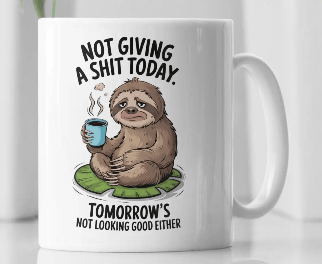 Funny Not Giving A Shit Sloth Novelty Coffee Mug - MM Collectables