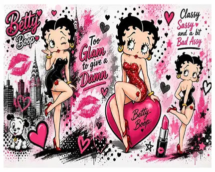 New Betty Boop 20oz Skinny Tumbler | Retro Cartoon Tumbler Double Wall Stainless Steel Travel Cup with Lid & Straw