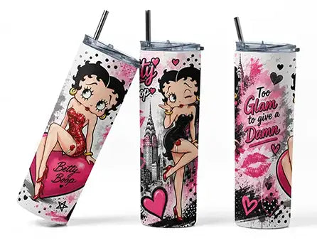 New Betty Boop 20oz Skinny Tumbler | Retro Cartoon Tumbler Double Wall Stainless Steel Travel Cup with Lid & Straw