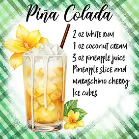 Pina Colada recipe drinks coaster 10cm x 10cm tropical cocktail home bar gift